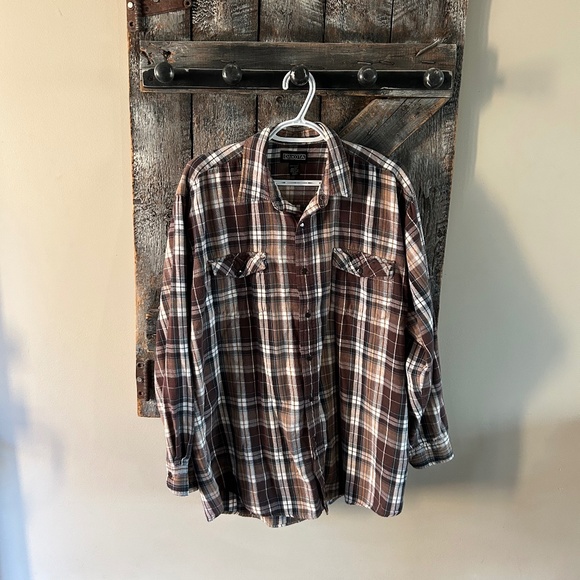 Men's Dakota Plaid Snap Button Brown Plaid Shirt - Picture 1 of 3